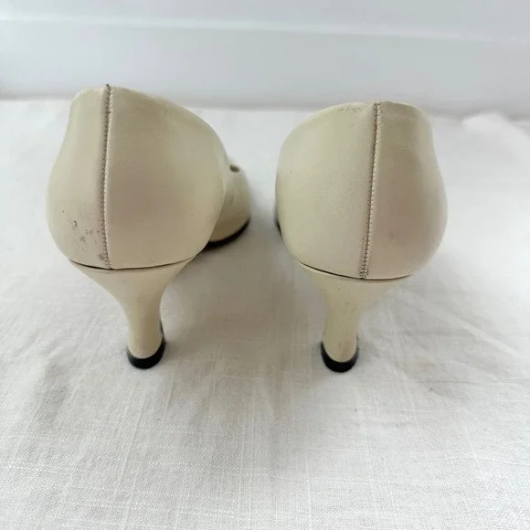 Nine West Vintage Ivory Leather Pointed Toe Heel Pumps Classic Shoes 90s - Picture 8 of 12